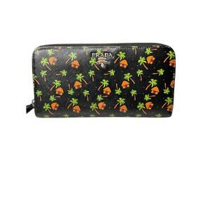 903. Prada Saffiano Palm Tree Print Zip Around Wallet